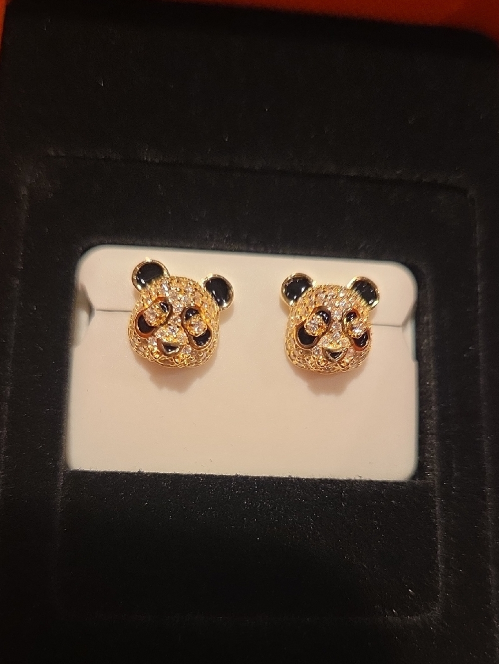 Gold Panda Face Stud Earrings - Black & Gold Women Jewelry